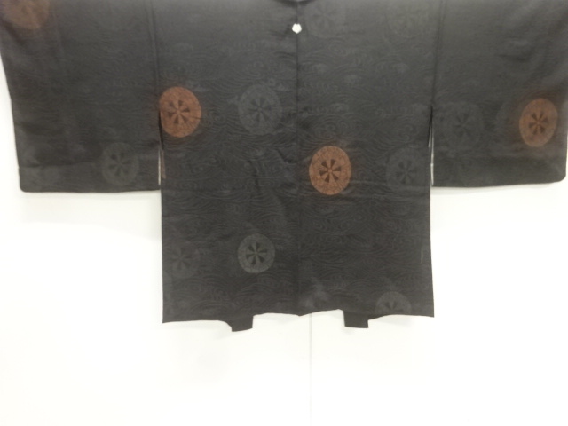 JAPANESE ANTIQUE HAORI / TAISHO ROMAN STYLE / MON KINSHA / URUSHI / WOVEN GENJI GURUMA PATTERN